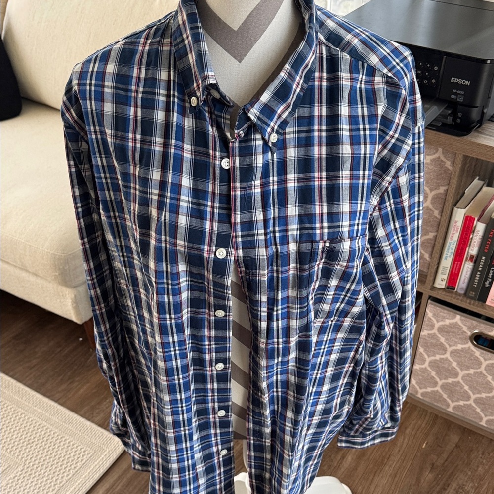 Chaps Navy and White Plaid Button Down Shirt